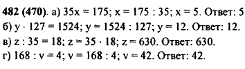 Решите уравнение: а) 35x=175; б) y · 127=1524; в) z : 35=18; г) 168 : v=4.