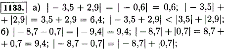 Сравните: а) |-3,5 + 2,9| и |-3,5| + |2,9|; б) |-8,7-0,7| и |-8,7| + |-0,7|.