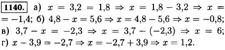 Решите уравнение: а) x + 3,2=1,8; б) 4,8-x=5,6; в) 3,7-x=-2,3; г) x-3,9=-2,7.