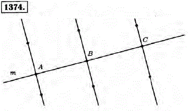 Начертите прямую m и отметьте на ней три точки A, B и C. Через эти точки проведите прямые, перпендикулярные прямой m. Отметьте на этих прямых