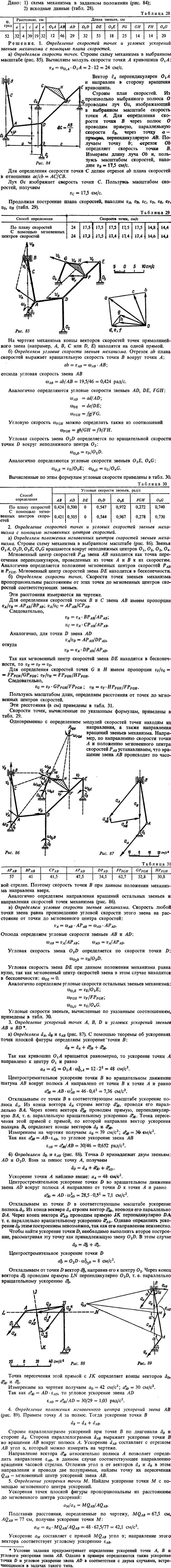 К4 пример 1. Дано: 1) схема механизма в заданном положении рис. 84); 2) исходные данные (таблица 28
