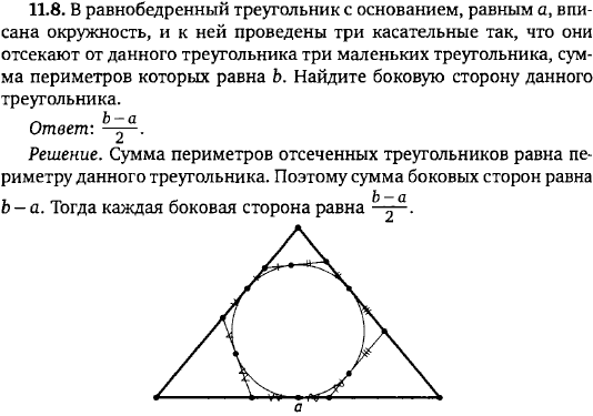 В равнобедренный треугольник с основанием, равным a, вписана окружность, и к ней проведены три касательные так, что они отсекают от данного треугольника