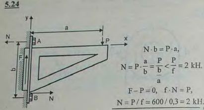 Кронштейн, нагруженный вертикальной силой P=600 Н, прикреплен к стене двумя болтами. Определить затяжку болтов, необходимую для укрепления кронштейна