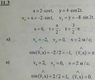 Точка описывает фигуру Лиссажу согласно уравнениям x=2 cos t, y=4 cos 2t x, y-в сантиметрах, t-в секундах . Определить величину и направление