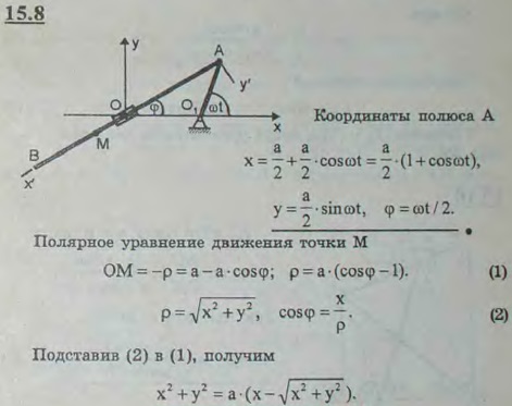 Кривошип O1A длины ^a/2 вращается с постоянной угловой скоростью ω. С кривошипом в точке A шарнирно соединен стержень AB, проходящий все время