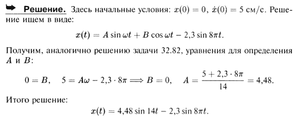 В условиях задачи 32.81 найти уравнение движения магнитного стержня, если ему в положении статического равновесия сообщили начальную скорость