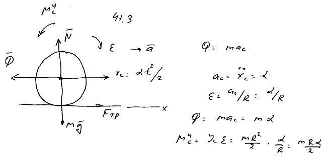 Колесо массы M и радиуса r катится без скольжения по прямолинейному горизонтальному рельсу. Определить главный вектор и главный момент сил инерции