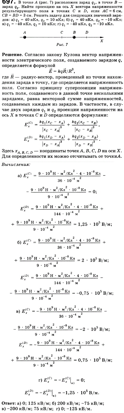 В точке A рис. 74) расположен заряд q1 в точке B-заряд q2. Найти проекцию на ось X вектора напряженности результирующего поля в точках C и D