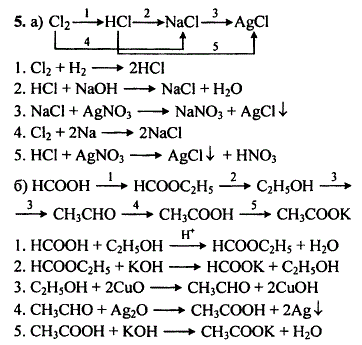 Запишите уравнения реакций, с помощью которых можно осуществить следующие превращения: а) Cl2-HCl-NaCl-AgCl; б) HCOOH-HCOOC2H5-C2H5OH-CH3CHO