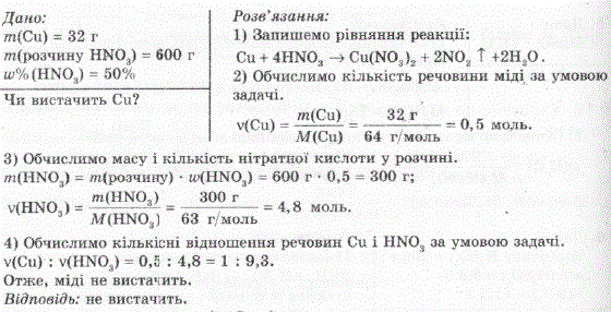 Обчисліть, чи вистачить міді масою 32 г для одержання купрум ІІ нітрату, якщо для реакції використати концентровану нітратну кислоту масою 600