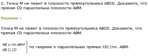 Точка М не лежит в плоскости прямоугольника ABCD. Докажите, что прямая CD параллельна плоскости ABM.