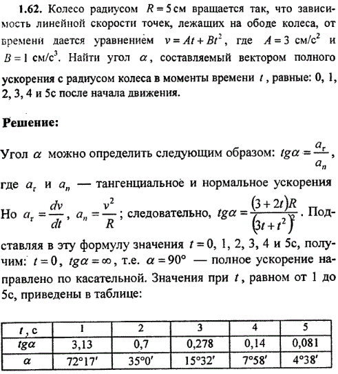 Колесо радиусом R=5см вращается так, что зависимость линейной скорости точек, лежащих на ободе колеса, от времени дается уравнением v=At + Bt^2