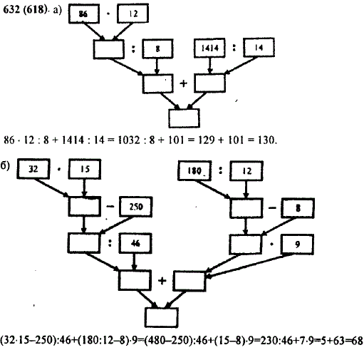 Составьте схему вычисления и найдите значение выражения: а) 86 · 12 : 8 + 1414 : 14; б) 32 · 15-250) : 46 + (180 : 12-8 · 9.