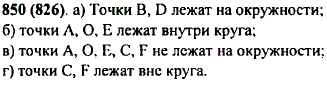 Какие из точек, отмеченных на рисунке 97: а) лежат на окружности; б) лежат внутри круга; в) не лежат на окружности; г) лежат вне круга?