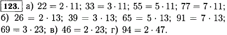 Запишите все двузначные числа, которые раскладываются на два различных простых множителя, один из которых равен: а) 11; б) 13; в) 23; г) 47