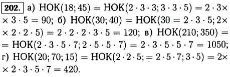 Найдите наименьшее общее кратное чисел: а) 18 и 45; б) 30 и 40; в) 210 и 350; г) 20, 70 и 15.