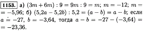 Найдите значение выражения: а) 3m + 6m) : 9, если m=-12;-5,96; б) (5,2a-5,2b : 5,2, если a=-27, b=-3,64.