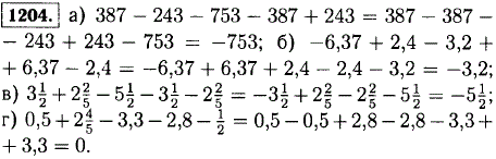 Сложив сначала противоположные числа, найдите значение выражения: а) 387-243-753-387 + 243; б)-6,37 + 2,4-3,2 + 6,37-2,4...