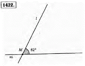 Отметьте точку M и проведите через нее две прямые m и ℓ так, чтобы они образовали угол, равный 62°.