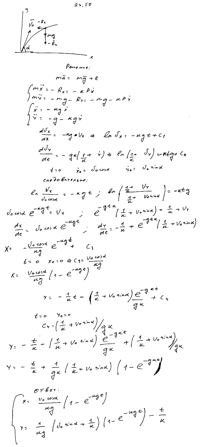 В условиях задачи 27.49 найти уравнения движения точки.
