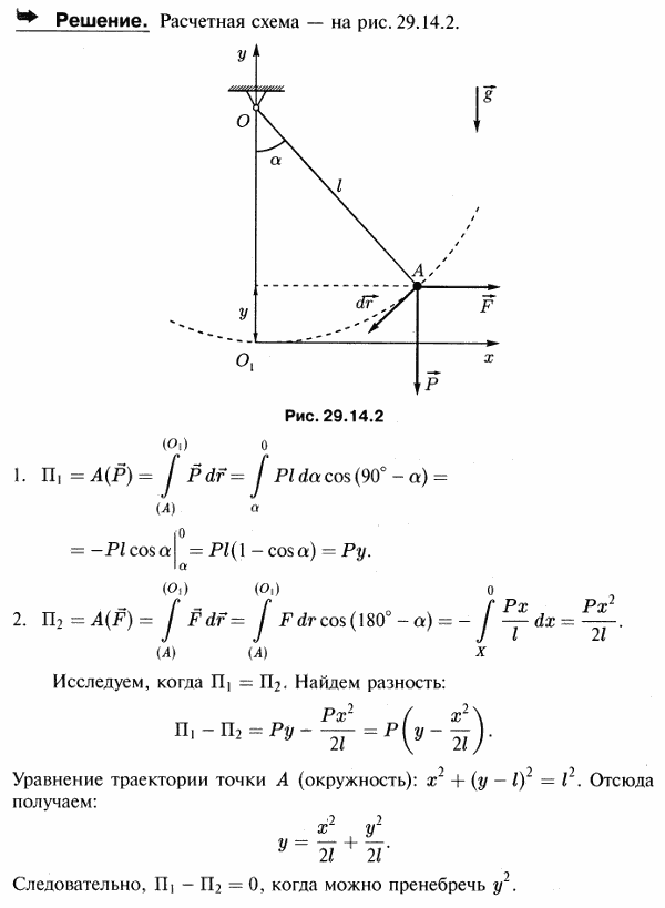 Математический маятник A веса P и длины l под действием горизонтальной силы ^Px/l поднялся на высоту y. Вычислить потенциальную энергию маятника