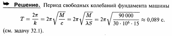 Определить период свободных колебаний фундамента машины, поставленного на упругий грунт, если масса фундамента с машиной M=90 т, площадь подошвы