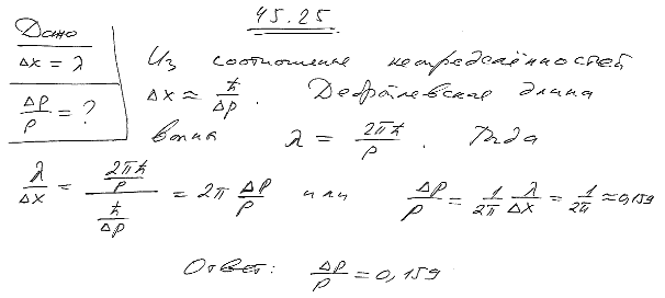 Предполагая, что неопределенность координаты движущейся частицы равна дебройлевской длине волны, определить относительную неточность ^Δp/p импульса