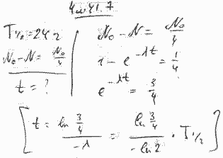 За какое время t распадается 1/4 начального количества ядер радиоактивного изотопа, если период его полураспада T1/2=24 ч?