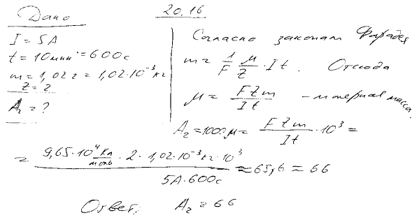 При силе тока I=5 А за время t=10 мин в электролитической ванне выделилось m=1,02 г двухвалентного металла. Определить его относительную атомную