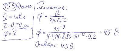 Поле создано точечным зарядом Q=1 нКл. Определить потенциал φ поля в точке, удаленной от заряда на расстояние r=20 см.
