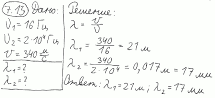 Определить максимальное и минимальное значения длины λ звуковых волн, воспринимаемых человеческим ухом, соответствующие граничным частотам ν1=16