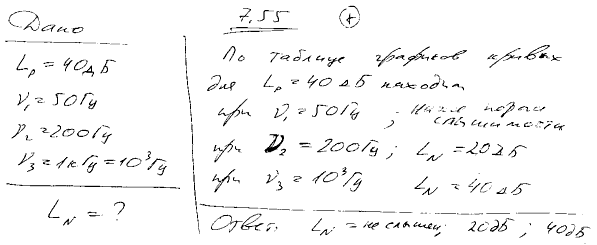 Три тона, частоты которых равны соответственно ν1=50 Гц, ν2=200 Гц и ν3=1 кГц, имеют одинаковый уровень интенсивности Lp=40 дБ. Определить уровни