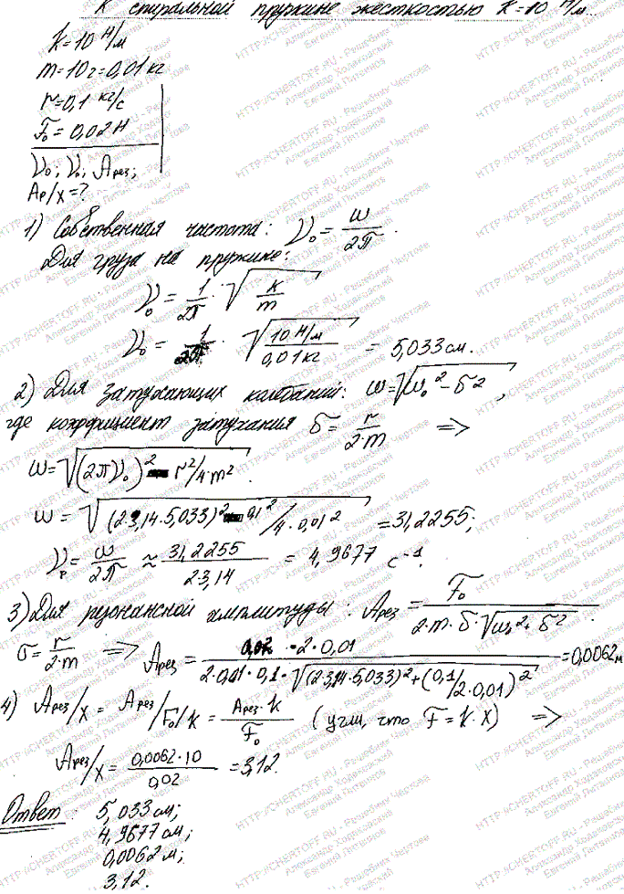 К спиральной пружине жесткостью k=10 Н/м подвесили грузик массой m=10 г и погрузили всю систему в вязкую среду. Приняв коэффициент сопротивления