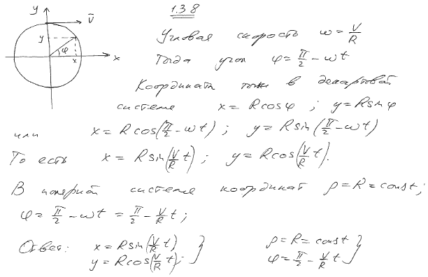 Точка движется равномерно со скоростью v по окружности радиусом R и в момент времени, принятый за начальный t=0), занимает положение, указанное