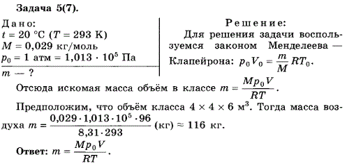 Упражнение 13.5. Определите массу воздуха в классе, где вы занимаетесь, при температуре 20 °С и нормальном атмосферном давлении. Молярную массу