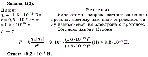 Упражнение 16.1. Определите силу взаимодействия электрона с ядром в атоме водорода, если расстояние между ними равно 0,5*10^-8 см.