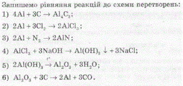 Напишіть хімічні рівняння за схемою перетворень:     -Al4C3 Al-AlCl3-Al OH 3-Al2O3-Al    -AlN