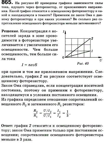 На рисунке 98 приведены графики зависимости силы тока, идущего через фоторезистор, от приложенного напряжения. Какой график относится к освещенному