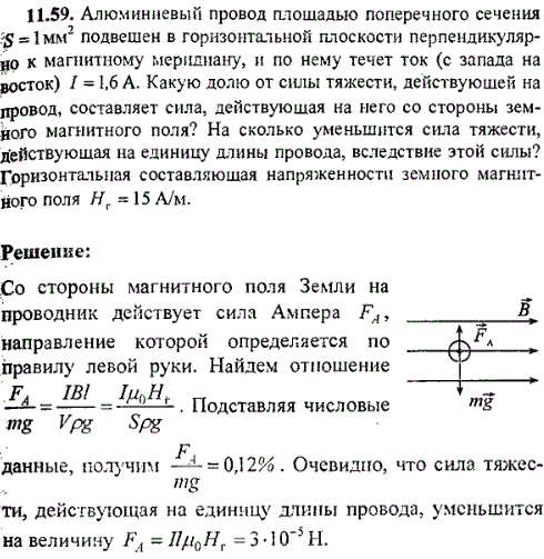 Алюминиевый провод площадью поперечного сечения S=1 мм^2 подвешен в горизонтальной плоскости перпендикулярно к магнитному меридиану, и по нему