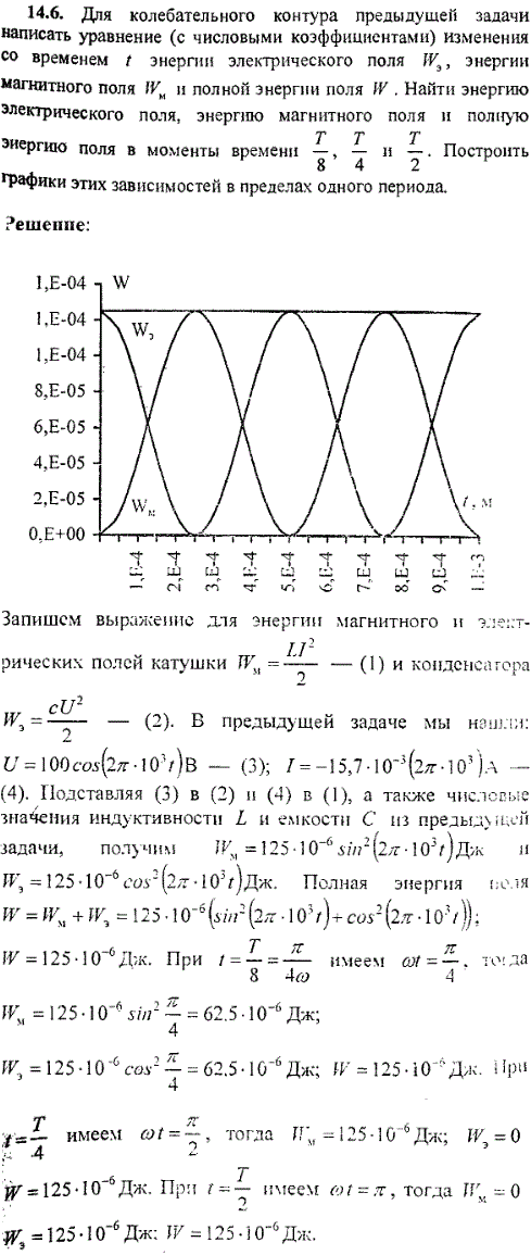 Для колебательного контура предыдущей задачи 14.5 написать уравнение с числовыми коэффициентами изменения со временем t энергии электрического